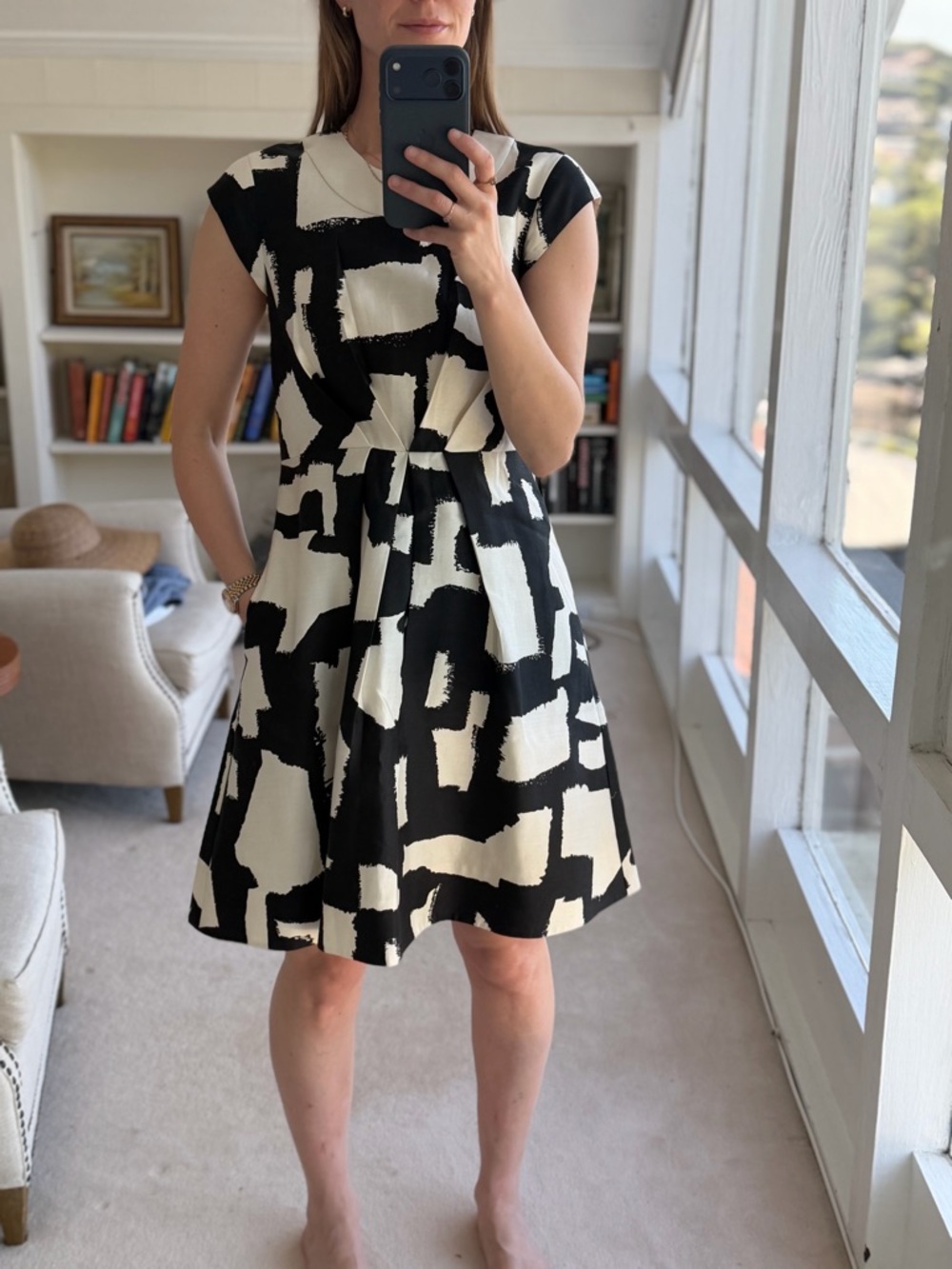 kate spade Black and White Abstract Midi Dress